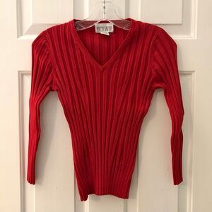 Bethany Vintage Red Silk Ribbed Knit Stretch Long Sleeve Top